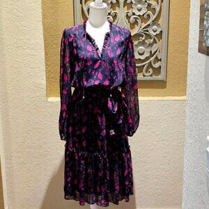 Tommy Hilfiger S 8 Margo Floral Chiffon Romantic Midi Silhouette Elegant Coastal